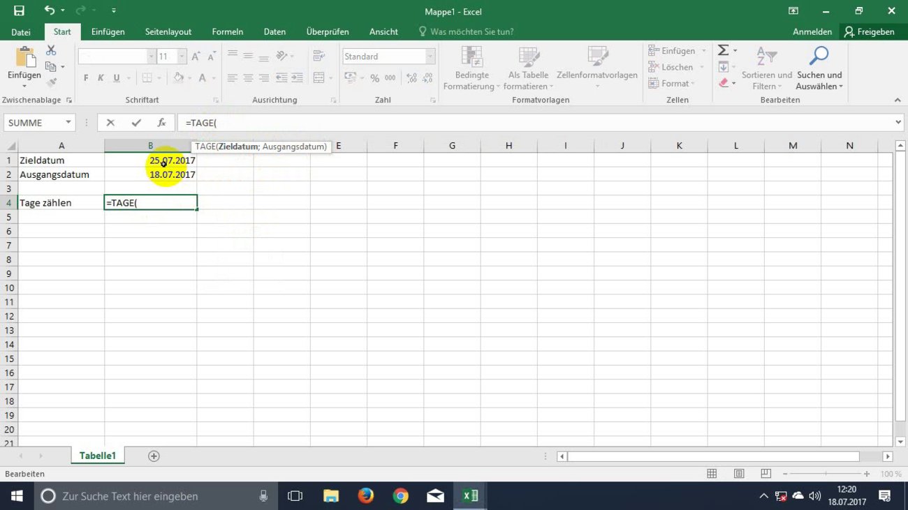 Excel: Tage zählen (Video-Tutorial)