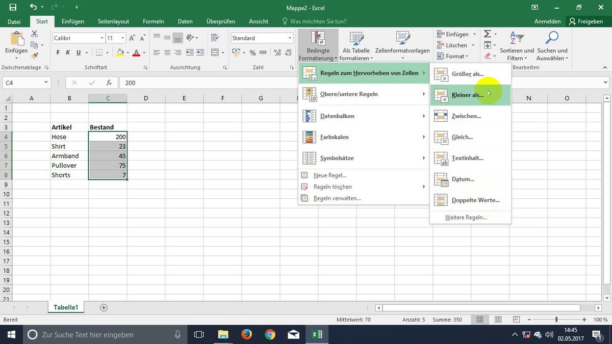 Excel: Wenn-dann-Farbe (Beispiel-Video)
