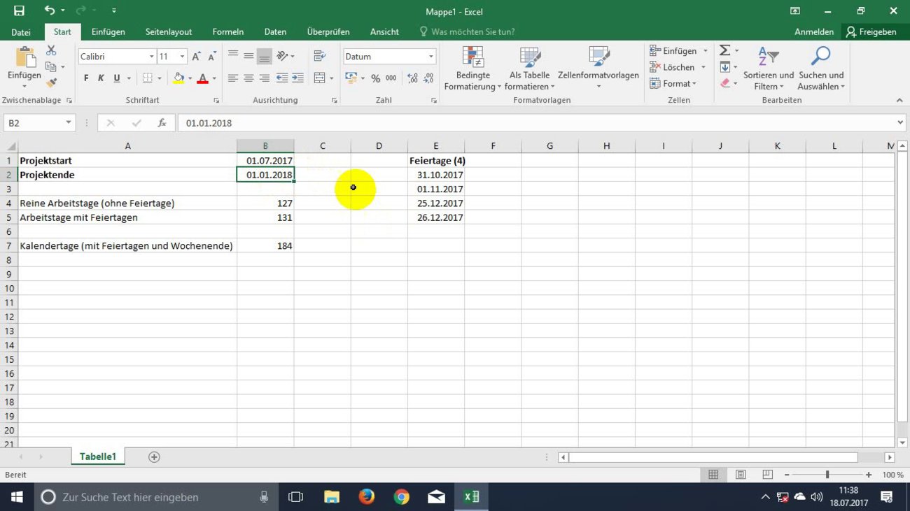 Excel: Arbeitstage und Datumsabstand berechnen (Video-Tutorial)