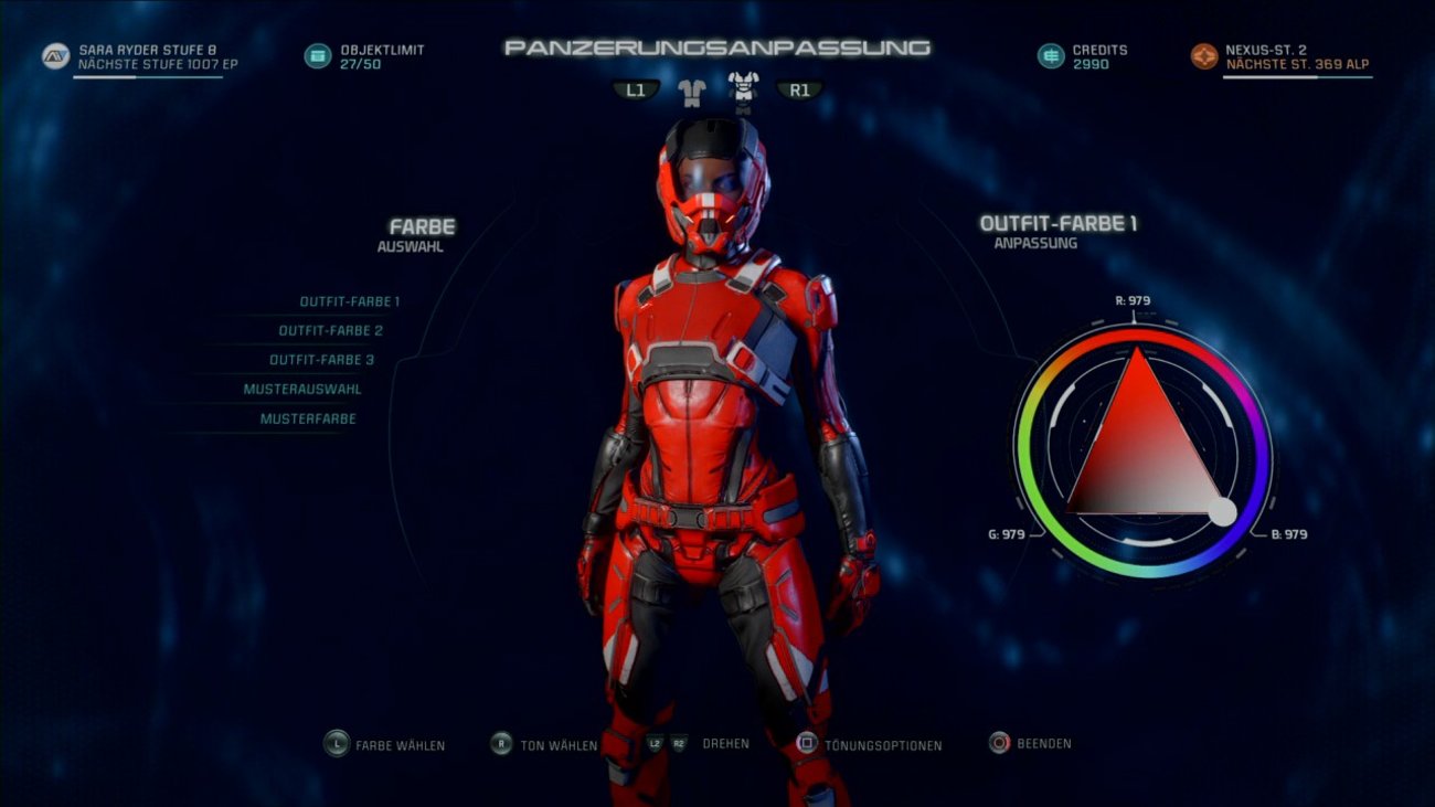 Mass Effect - Andromeda: Rüstungen färben und Kleidung wechseln 