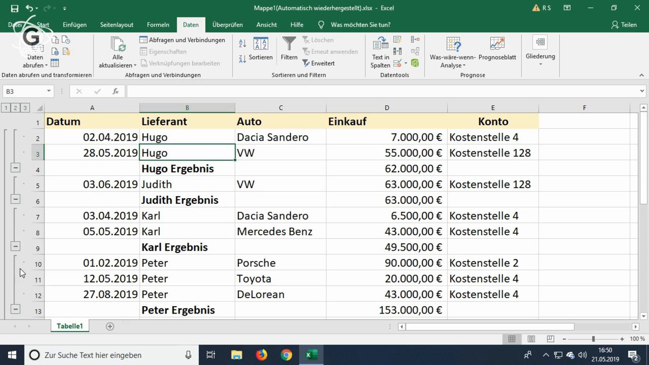 Excel: Gruppieren und Gliedern von Tabellen (Tutorial)