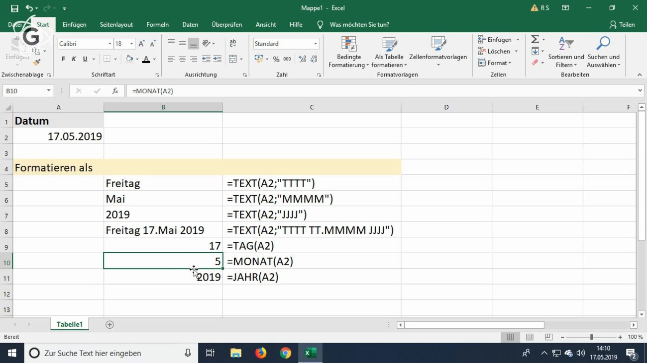 Excel-Tutorial: Datum in Text unwandeln