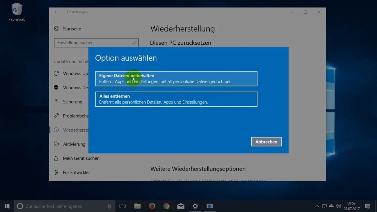 Windows 10 zurücksetzen (Tutorial-Video)