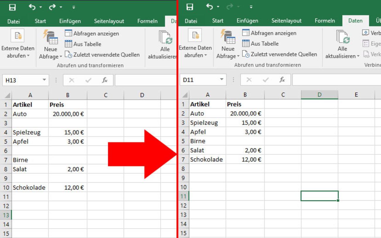 Excel: Automatisiert leere Zeilen löschen (Tutorial)