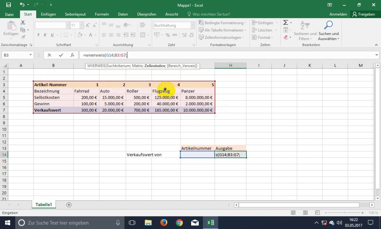 Excel: WVERWEIS am Beispiel erklärt