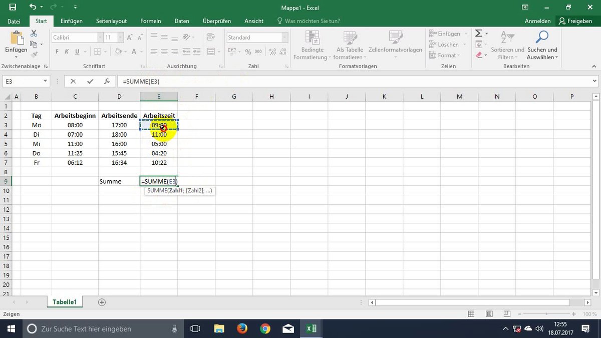 Excel: Uhrzeiten addieren und subtrahieren (Video-Tutorial)