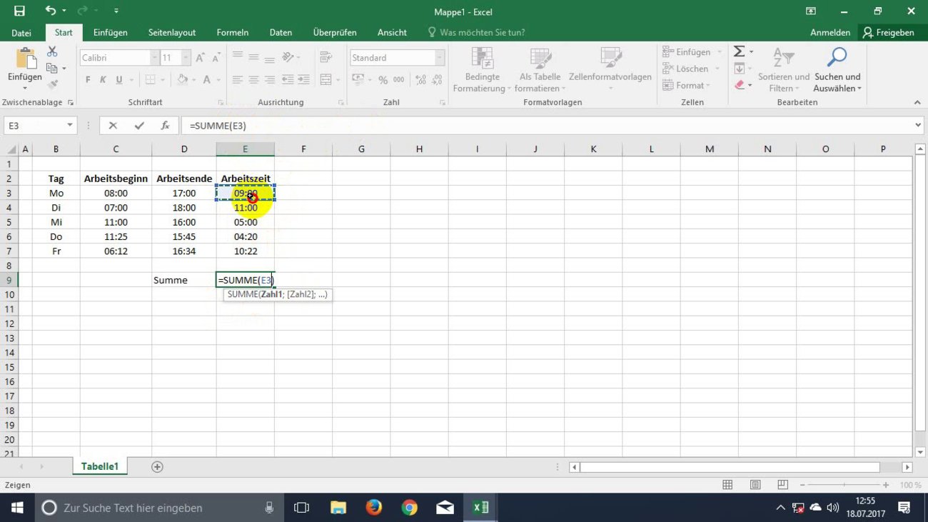 Excel: Uhrzeiten addieren und subtrahieren (Video-Tutorial)